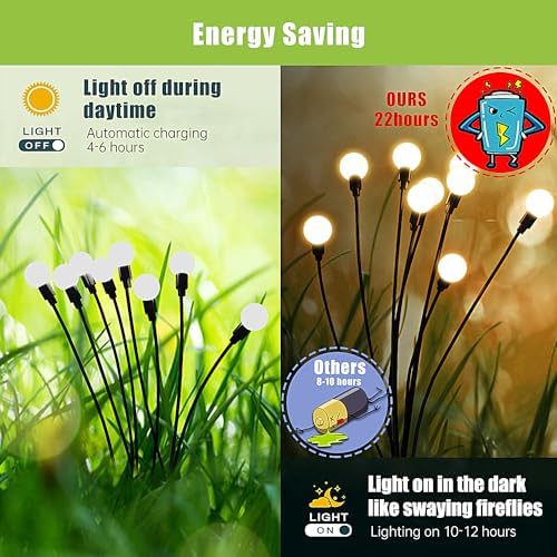 Flumy Solar Garden Lights Outdoor - 8 Pack 64 LED Firefly Lights Waterproof, Garden Decorations for Yard Patio Pathway Lawn Outside, Unique Gifts for Grandma Women, Solar Decor Warm White - Image 4
