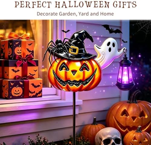 Halloween Pumpkin Lights,Metal Stake with Solar Lantern Decor Outdoor - Image 3