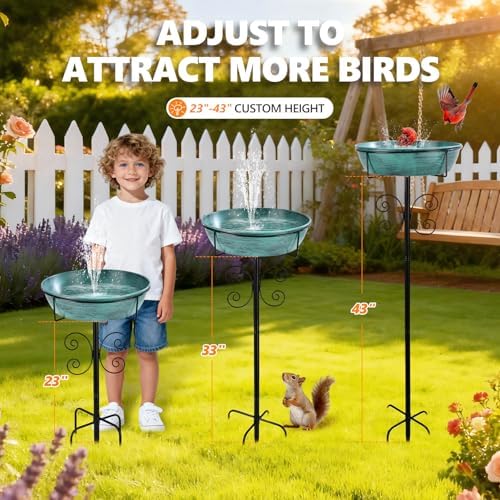 3" Deep 43" Tall Metal Bird Bath for Outdoors, 12" Dia Removable Birdbaths - Image 3