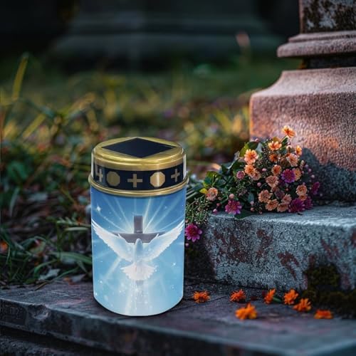 Poceacles Cross Outdoor Solar Lights - Waterproof Grave Stake Lights - Solar Powered Lanterns - Blue Dove of Peace Cross, Pack of 6 - Image 3