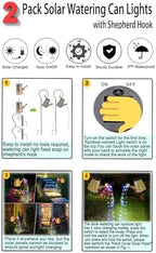 2 Pcs Solar Watering Can Lights, Hanging Solar Waterfall Lights Waterproof Outdoor Garden Decor Yard Art for Porch Landscape Patio, Gardening Gifts for Mom Grandma Women - Image 5