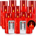 12‑Pack Red Flameless LED Candles(D 2.2" xH 5" 6" 7") with Embedded String Lights,Acrylic Pillar Candles with 2 Remote Timers, Battery‑Operated for Christmas, Halloween & New Year Decor. by CAKETYCG