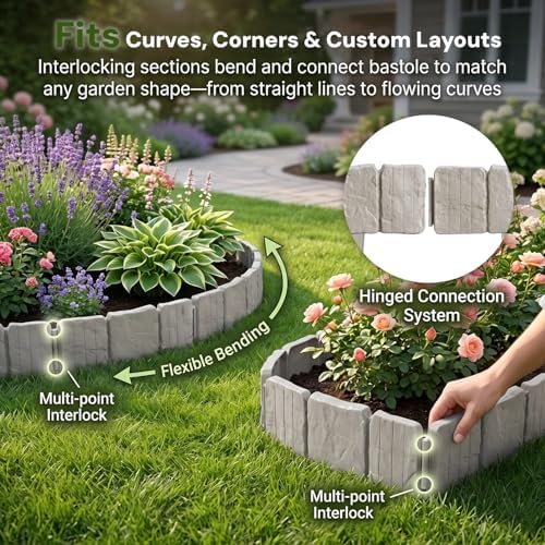 Imitation Stone Garden Fence - DIY Garden Edging Border, 2026 New Plastic Garden Retaining Fence, Interlocking No Dig Decorative Garden Fence with Stakes, for Yard, Patio, Outdoor (Black, 20pcs) - Image 4