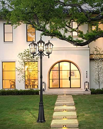 VIANIS 3-Head Outdoor Lamp Post Light Fixture, Black Outdoor Post Lights - Image 7