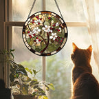 White Flowers Red Berries Stained Glass Window Hanging Suncatcher Gift 9.8" - Image 3