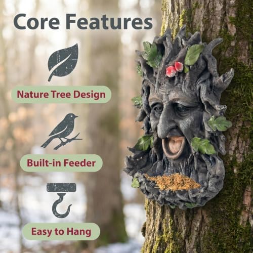 Tree Face Sculpture, Funny Old Man Tree Hugger Statue with Bird Feeder, 8" Tall Resin Yard Art for Garden & Patio, Whimsical Outdoor Decor, Unique Gift for Tree Lovers - Image 4