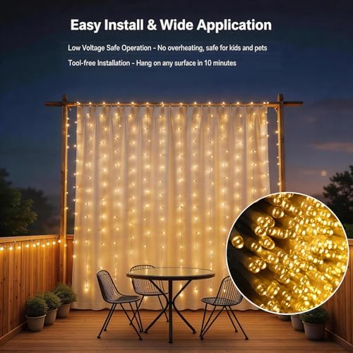 2 Pack Solar Curtain Light Outdoor, 30ft x 10ft, 660 LEDs in Total Solar Powerd String Lights Waterproof Outside for Garden Party Wedding Decór - Image 6