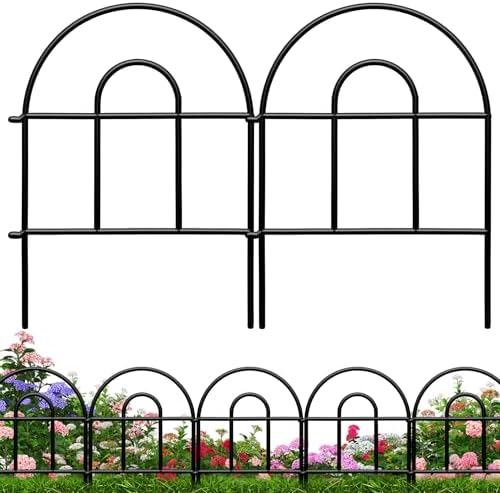 Decorative Garden Fence, 21.67ft(L) x 17in(H) Metal Fencing, 20 Pack, Black, Classic Style, Animal Barrier, Garden Border by Qiaokaiyan