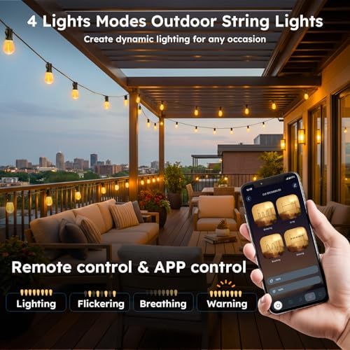 GvvooHome 100FT Outdoor String Light with S11 Plastic Bulbs, Low-Voltage LED Patio Light with App & Remote, Music Sync, 4 Lighting Modes, Dimmable & Waterproof for Backyard, Porch, Garden, Deck, Party - Image 2