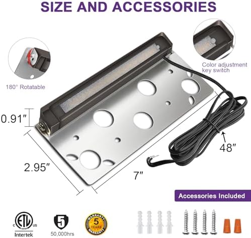 4-Pack 7 Inch Retaining Wall Lights, 5W 200LM LED Hardscape Lighting Swivel, 2700K-5000K Selectable,12-24V AC/DC, IP65 Waterproof Low Voltage Step Lights Outdoor, ETL Certified - Image 4
