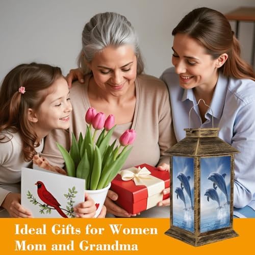 Solar Lantern Outdoor Waterproof Beautiful Bottlenose Dolphins Jumping Out sea Water Garden Decor LED Hanging Solar Lights Tabletop Lamp Gifts for Women Mom Outside Yard Patio Porch - Image 4