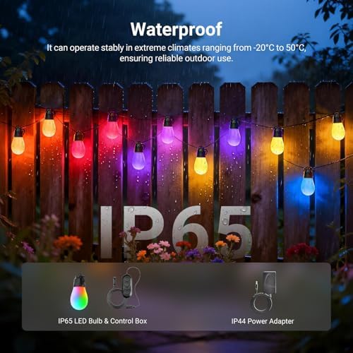 NEEWER 48ft Outdoor String Lights, App Control Smart AI RGBW Hanging, NR01 - Image 6