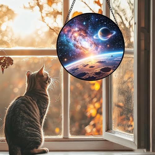 9.84 Inch Stained Glass Window Hanging Suncatcher Farm Rooster and Chicken Barn Scene Colorful Glass Panel Sun Catcher for Window Window Hanging Decor for Home Housewarming Gift - Image 3