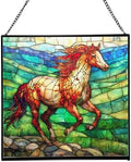 Roan Appaloosa Horse Walking Across Stony Ridge Square Suncatcher – Stained Glass Style Window Panel with Pastoral Scene, Custom Decorative Hanging Art for Equestrian Home, Christmas kdIaAx by Custom