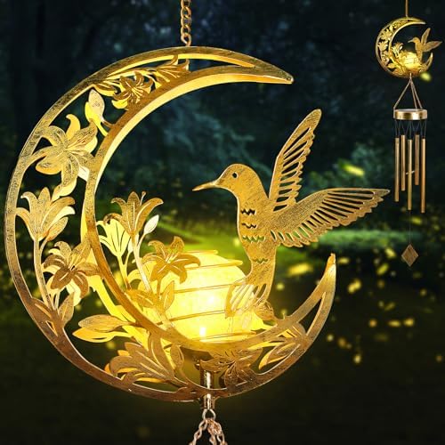 Solar Wind Chimes Hummingbird Gift for Women Cracked Glass Light Wind Chime by JOBOSI
