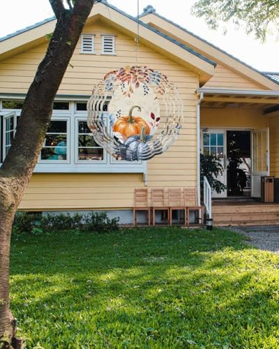 Fall Wind Spinner Stainless Steel Spinner for Yard and Garden Wind Sculptures 12 Inch 3D Crafts Ornaments Hanging Wind Spinner for Outdoor & Indoor Decorations - Image 3