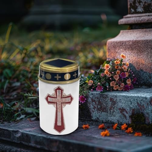 Poceacles Cross Solar Lights Waterproof Solar Garden Lights Cemetery Solar Outdoor Lights Outdoor Stake Automatic Solar Lantern for Cemetery Grave Decoration, Red Gothic Cross, Pack of 4 - Image 3