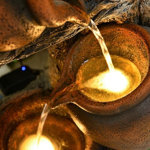 30" Outdoor Garden Water Fountain with Lights 4 Tiers Water Feature - Image 5