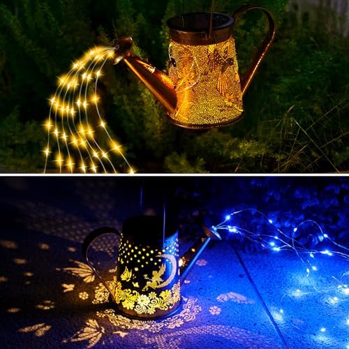 2 Pack Solar Watering can with Lights,Hummingbird Pattern+Butterfly Pattern by YJFWAL