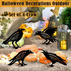 Outdoor Halloween Decor,4 Pack Metal Black Crow Garden Stakes & Glow Eyes - Image 6