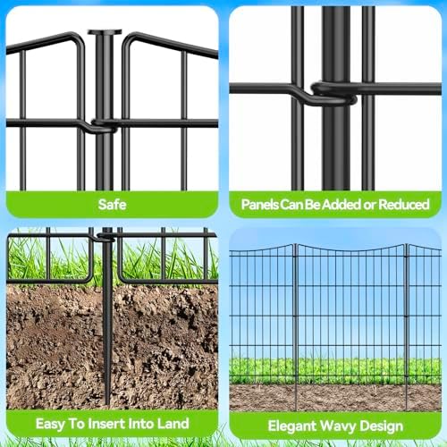 INJOPEXI Decorative Garden Fence 6 Panels 11.8ft(L)×30in(H) Garden Fences Outdoor with 6 Panels Rustproof Metal Wire No Dig Temporary Animal Barrier Fencing for Backyard Patio - Without Fence Gate - Image 6