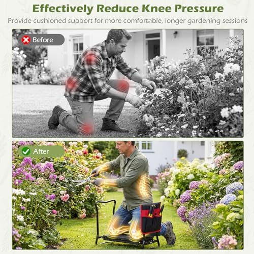 Goplus Garden Kneeler and Seat, Heavy-Duty Garden Bench w/Large Tool Pouch, Widen EVA Foam Kneeling Pad, Portable Gardening Helper for Women Men Seniors, Foldable Garden Stool for Kneeling & Sitting - Image 5
