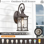 Porch Lights 0utdoor 12.5 Inch Height Exterior Lighting Fixtures with Water Ripple Glass Die-Casting Aluminum Outside Lights for House Porch Garage Yards E27 Socket ORB Finish - Image 3