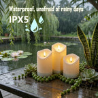 Nimiko Solar Outdoor Waterproof Flameless Candles - 5 Pack Solar & Battery Operated LED Candles, White (D3.25" x 4"/5"/6" Assorted Heights) for Garden, Patio, Outdoor Decoration - Image 6