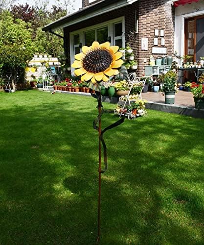 E-view Metal Sunflower Garden Stakes - Spring Outdoor Decorative Plant Flower Stake - Lawn & Yard Ornaments 48" Tall - Image 4