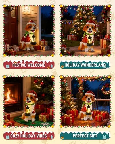 Pohabery Christmas Dog Garden Statue with Solar Lantern – Santa Dog Figurine in Red Coat & Hat, Outdoor Christmas Yard & Porch Decorations, Balcony & Lawn Decor, for Dog Lovers - Image 7