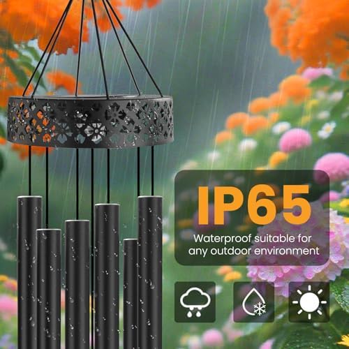 42" Solar Deep Tone Wind Chimes for Outside Clearance, Solar Large Metal Windchimes for Loss of Loved One, Memorial Heavy Duty Chimes Outdoor for Garden,Sympathy Gifts,Black - Image 2