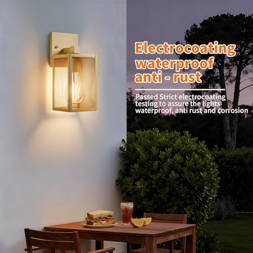 Outdoor Light Fixtures Wall Mount, Waterproof Front Porch Lights, Modern Exterior Lighting Fixtures with E26 Socket, Gold Wall Sconces Lantern Lamp, Outside Lights for House, Garage, Patio (2 Pack） - Image 3