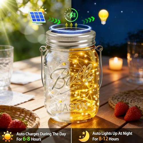 12 Pack Solar Mason Jar Lights for Outside, 30 LED Solar Mason Jar Lids Fairy Lights with 12 Hangers(No Jars) Outdoor Waterproof for DIY Patio Garden Yard Lawn Party Wedding Decoration Warm White - Image 6