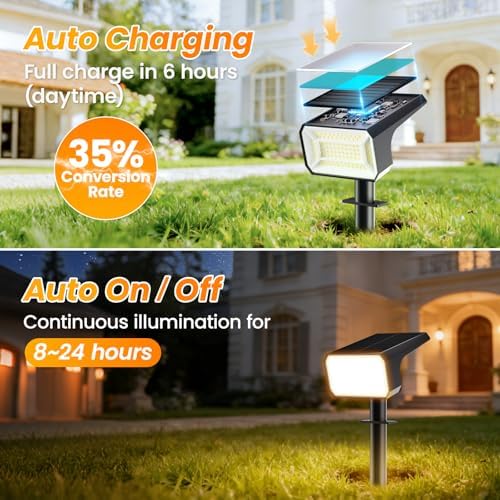 Fabrito Upgraded Solar Spot Lights Outdoor IP67 Waterproof 8 Pack, [108 LEDs, 4 Modes, 800LM] Dusk to Dawn Spotlights for All Night, 2-in-1 Solar Landscape Lights for Garden, Yard, Tree, Warm White - Image 4