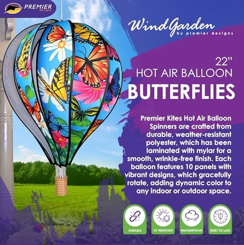 Hot Air Balloon Hanging Garden Spinner 22" - Vibrant Butterflies Design, Weather-Resistant Outdoor Decor, Durable & Lightweight for Patios, Yards, and Gardens - Eye-Catching Wind Spinner - Image 2