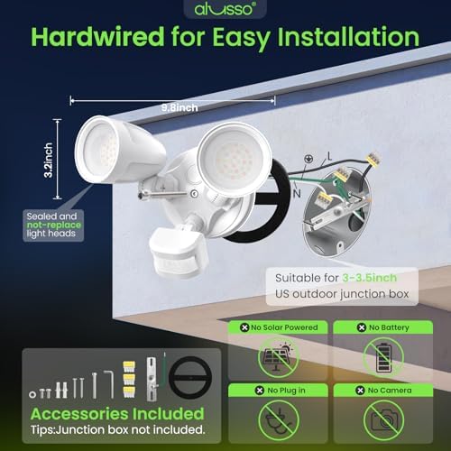 ALUSSO Motion Sensor Outdoor Lights Metal Heads, 30W 3600LM Flood Lights Outdoor 120V, 3 Modes Dusk to Dawn/Auto/On Time, 3000K 4000K 6500K Adjustable, Hardwired Security Light ETL Listed, White 1PC - Image 7