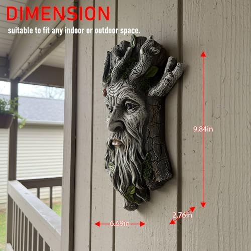 Old Man Tree Face Hugger Outdoor Decor, Handmade Tree Art Resin Statue with Foliage & Mushroom Details, Whimsical Hanging Yard Art for Garden Wall Fence - Image 6