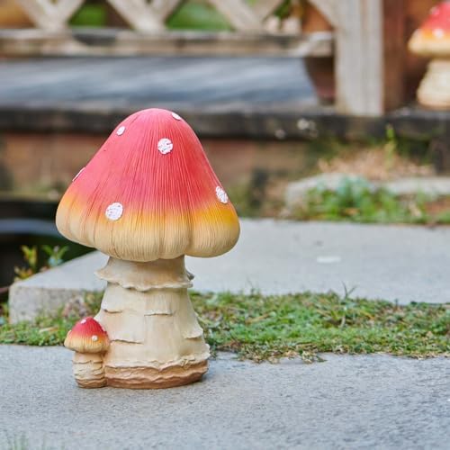 Mushroom Decor Fairy Garden Accessories - Outdoor Garden Decor Mushrooms Ornament for Garden Decoration Garden Gnome's Favorite Mushroom Statues (12.2” Red) - Image 4