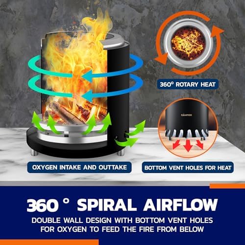 CAMPIOR Wood Burning Fire Pit Stove with Black Exterior - Smokeless Outdoor Stove for Efficient Wood Fires, Camping, and Gatherings, Stainless Steel with Removable Ash Pan, Stand and Carry Bag - Image 3