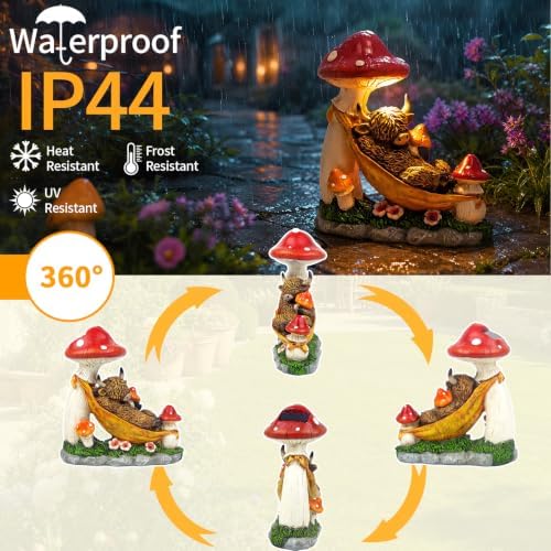 Highland Cow Solar Powered Outdoor Garden Statue Lying on Mushroom Hammock - Image 7