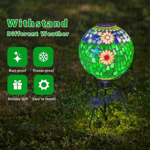 Starsoul Solar Gazing Ball, 10" Hummingbird Mosaic Gazing Balls with Stand, Decorative Gazing Globe for Garden Outside Lawn Yard Decor - Image 3
