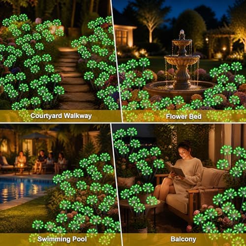 Solar Garden Lights Outdoor, Upgraded Solar Swaying Starburst Light Waterproof with 2 Modes, Solar Fairy Firework Lights for Yard Patio Pathway Flowerbed Balcony Garden Decoration (Green, 4 Pack) - Image 6