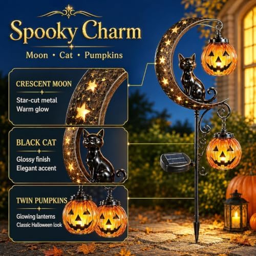 Halloween Moon Cat Solar Stake Light Pumpkin Lantern Outdoor Garden Ornamen - Image 5