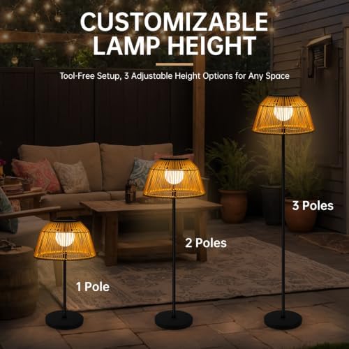 Solar Outdoor Floor Lamp with Rattan Shade, 3 Height Options - Image 6