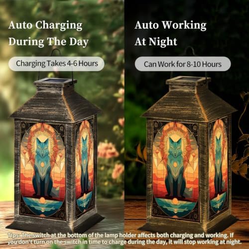 Solar Lantern Retro Geometric Fox Silhouette Outdoor Waterproof Garden Hanging Lantern Solar Powered Lighting Outside Solar Light for Patio Yard Camping, Gifts for Women Mom - Image 4
