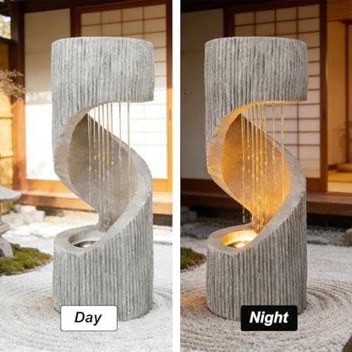 Outdoor Water Fountain with LED Lights - Resin Spiral Water Feature,29.9 Inch Modern Garden Decor for Patio, Yard & Lawn - Image 5