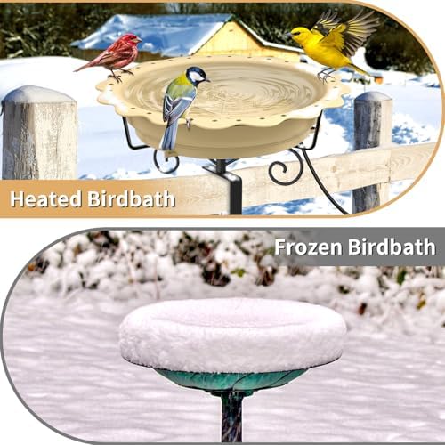 Heated Bird Bath for Deck Railing, 100W Heated Birdbath for Outdoors, Khaki - Image 6