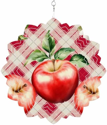 10 Inch Farmhouse Fruits Wind Spinner for Yard and Garden, Green Leaves Red Buffalo Plaid Hanging Ornaments Outdoor 3D Kinetic Wind Sculpture Spinners Indoor Outdoor Patio Décor Ornaments Gift by Unknown