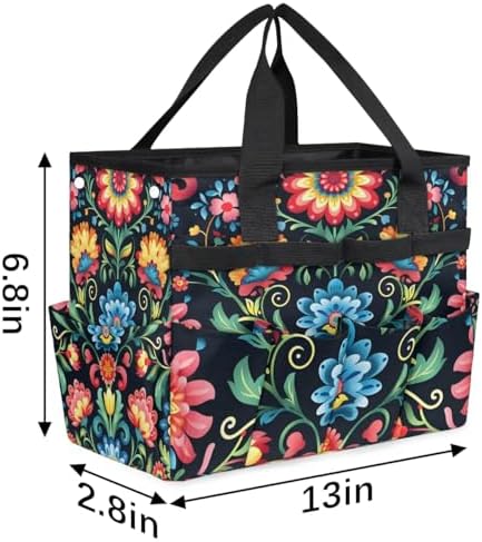 Mexican Flowers Garden Tool Bag, Garden Tote Storage Bag with 10 Pockets, Indoor and Outdoor Colorful Mexican Gardening Tool Organizer for Women Men - Image 3