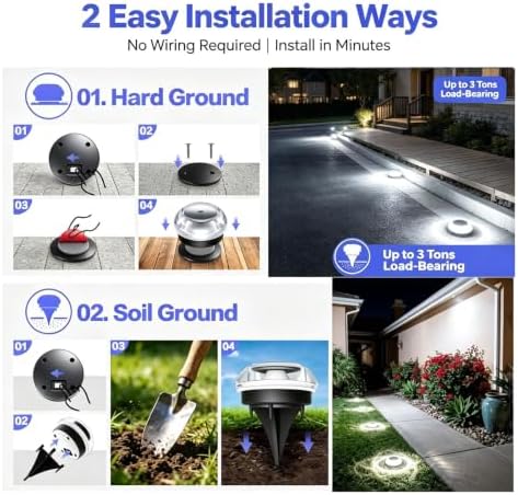 Solar Driveway Lights 12 Pack, Solar Walkway Lights Outdoor IP67 Waterproof, Solar Ground Lights Lighting for Yard Path Step Sidewalk Stair Pathway（White） - Image 3